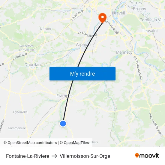 Fontaine-La-Riviere to Villemoisson-Sur-Orge map