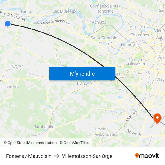 Fontenay-Mauvoisin to Villemoisson-Sur-Orge map