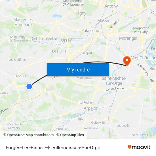Forges-Les-Bains to Villemoisson-Sur-Orge map