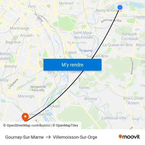 Gournay-Sur-Marne to Villemoisson-Sur-Orge map