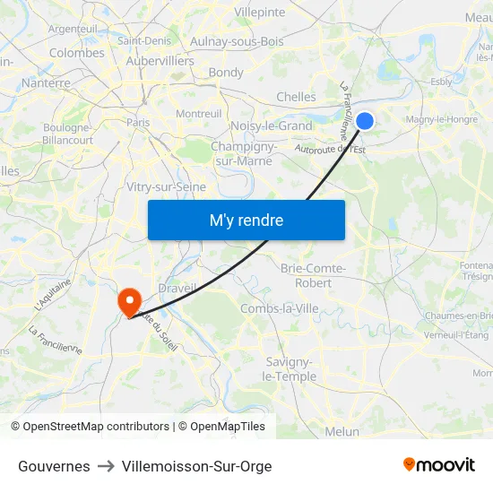 Gouvernes to Villemoisson-Sur-Orge map