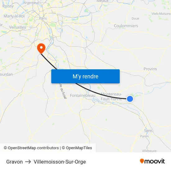 Gravon to Villemoisson-Sur-Orge map