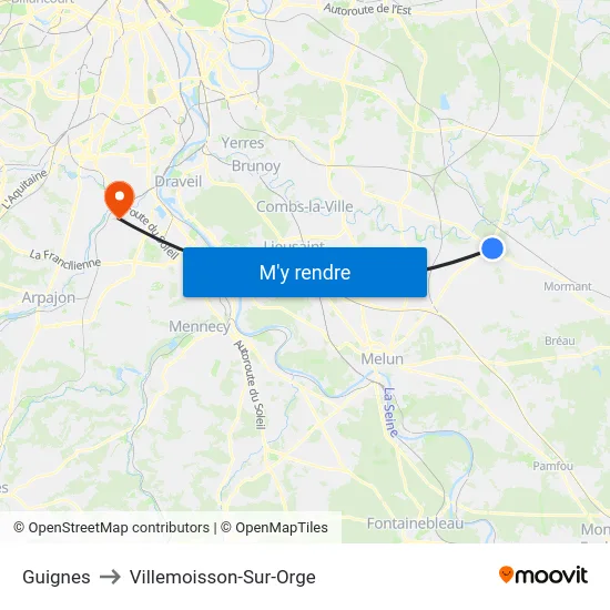 Guignes to Villemoisson-Sur-Orge map