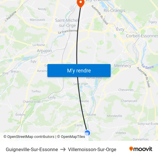 Guigneville-Sur-Essonne to Villemoisson-Sur-Orge map
