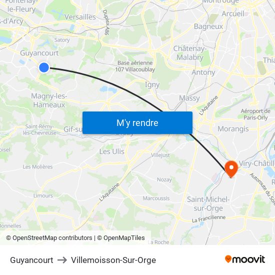 Guyancourt to Villemoisson-Sur-Orge map