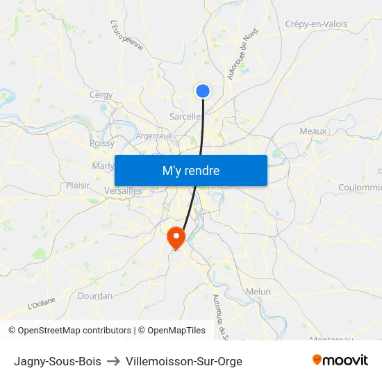 Jagny-Sous-Bois to Villemoisson-Sur-Orge map