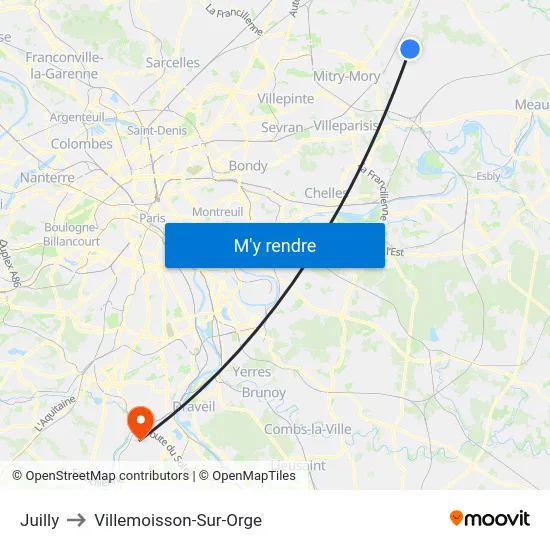 Juilly to Villemoisson-Sur-Orge map