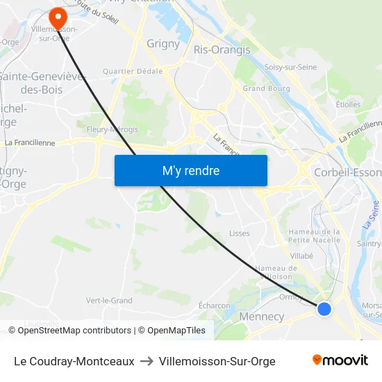 Le Coudray-Montceaux to Villemoisson-Sur-Orge map