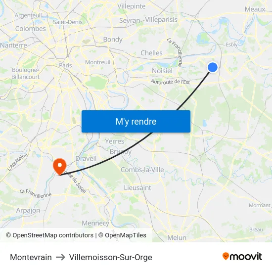 Montevrain to Villemoisson-Sur-Orge map