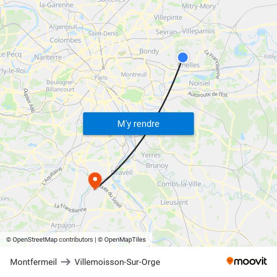 Montfermeil to Villemoisson-Sur-Orge map