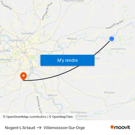 Nogent-L'Artaud to Villemoisson-Sur-Orge map