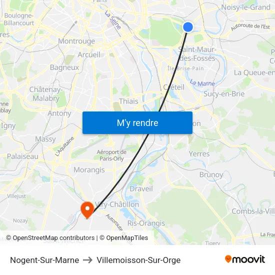Nogent-Sur-Marne to Villemoisson-Sur-Orge map