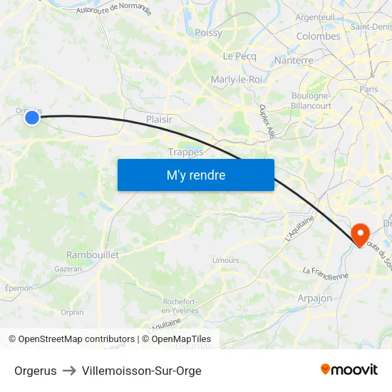Orgerus to Villemoisson-Sur-Orge map