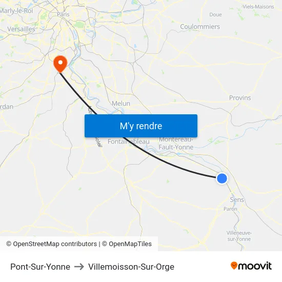 Pont-Sur-Yonne to Villemoisson-Sur-Orge map