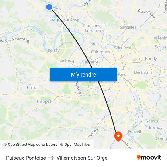 Puiseux-Pontoise to Villemoisson-Sur-Orge map