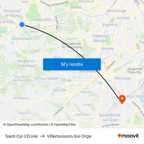 Saint-Cyr-L'Ecole to Villemoisson-Sur-Orge map