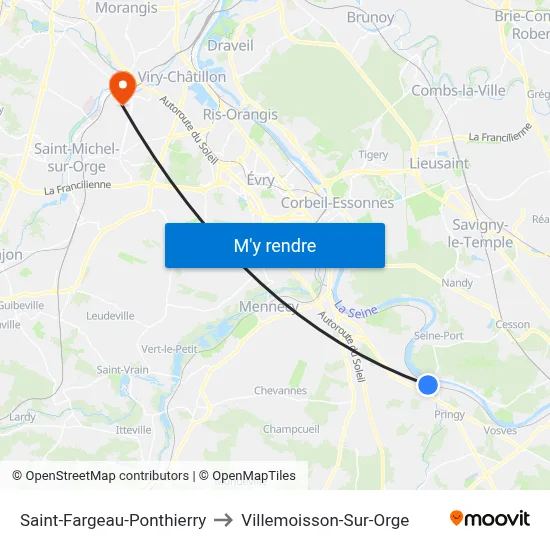 Saint-Fargeau-Ponthierry to Villemoisson-Sur-Orge map