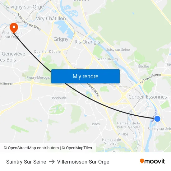 Saintry-Sur-Seine to Villemoisson-Sur-Orge map