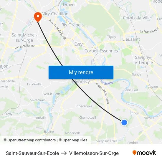 Saint-Sauveur-Sur-Ecole to Villemoisson-Sur-Orge map