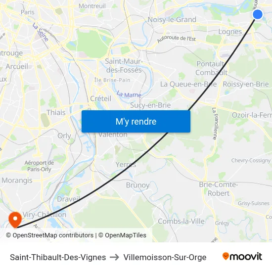 Saint-Thibault-Des-Vignes to Villemoisson-Sur-Orge map
