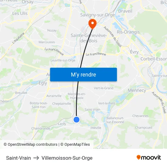 Saint-Vrain to Villemoisson-Sur-Orge map