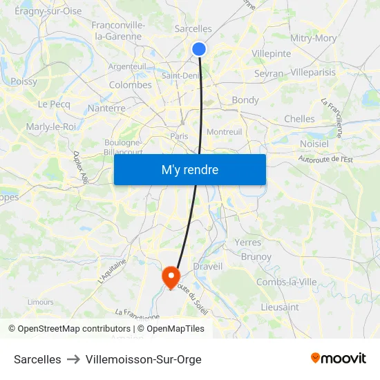Sarcelles to Villemoisson-Sur-Orge map