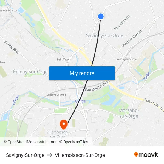 Savigny-Sur-Orge to Villemoisson-Sur-Orge map