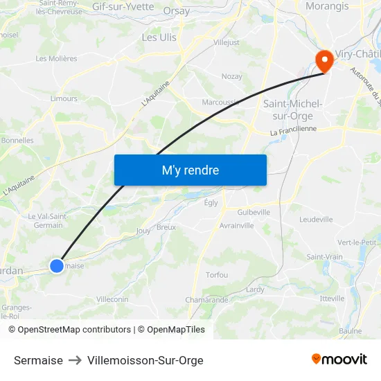 Sermaise to Villemoisson-Sur-Orge map