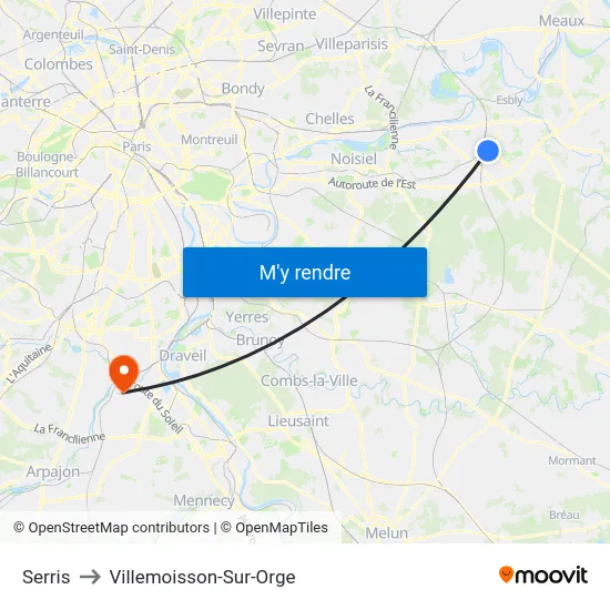 Serris to Villemoisson-Sur-Orge map