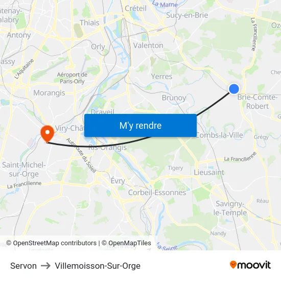 Servon to Villemoisson-Sur-Orge map