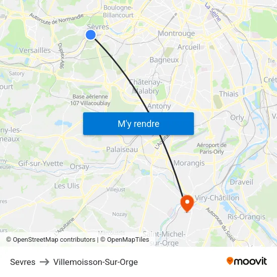 Sevres to Villemoisson-Sur-Orge map