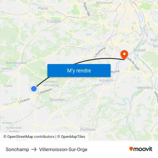 Sonchamp to Villemoisson-Sur-Orge map