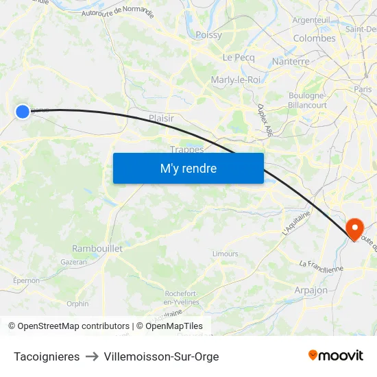 Tacoignieres to Villemoisson-Sur-Orge map