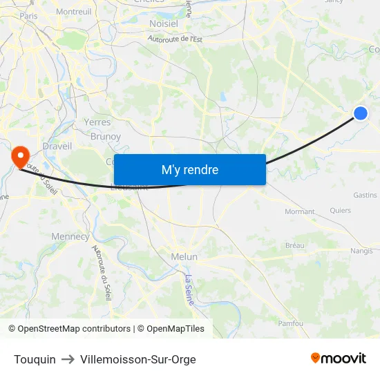 Touquin to Villemoisson-Sur-Orge map