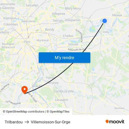 Trilbardou to Villemoisson-Sur-Orge map