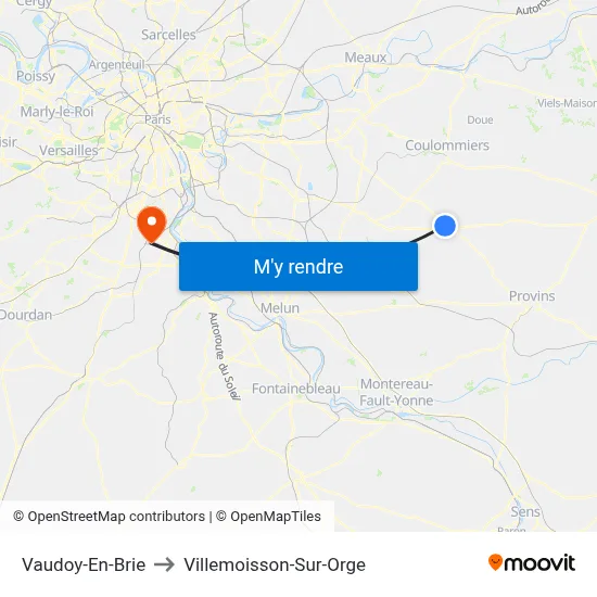 Vaudoy-En-Brie to Villemoisson-Sur-Orge map