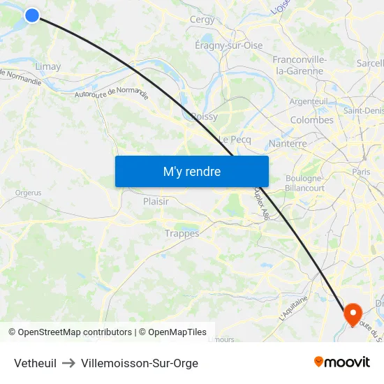 Vetheuil to Villemoisson-Sur-Orge map