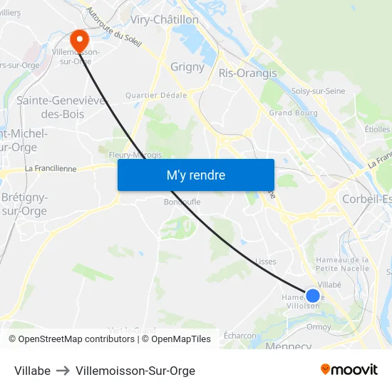 Villabe to Villemoisson-Sur-Orge map