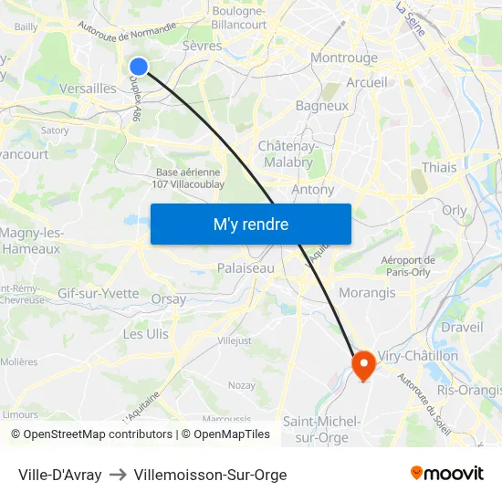 Ville-D'Avray to Villemoisson-Sur-Orge map