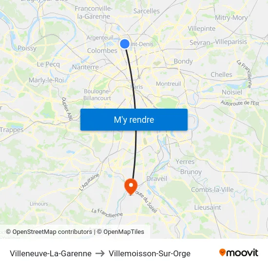 Villeneuve-La-Garenne to Villemoisson-Sur-Orge map
