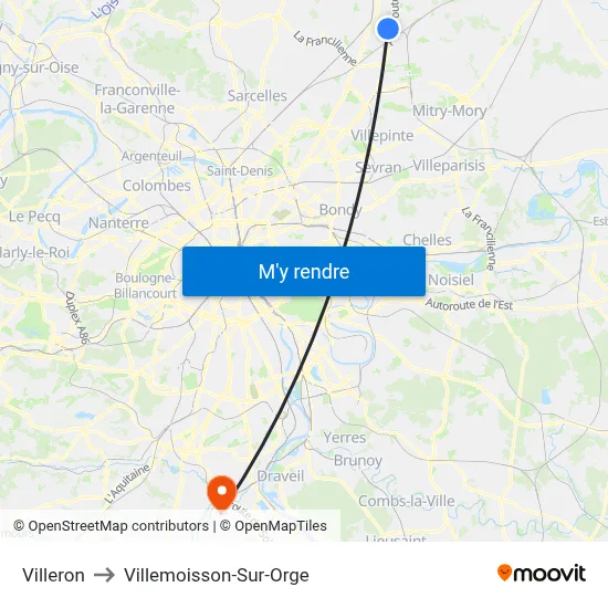 Villeron to Villemoisson-Sur-Orge map