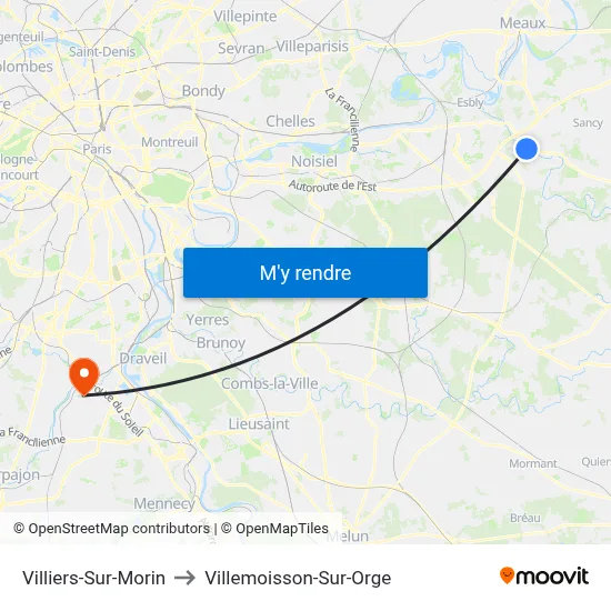 Villiers-Sur-Morin to Villemoisson-Sur-Orge map