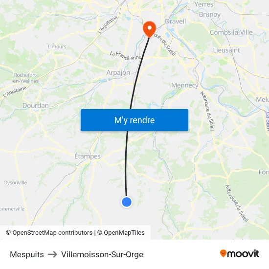 Mespuits to Villemoisson-Sur-Orge map