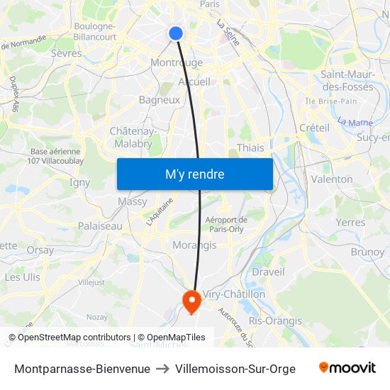 Montparnasse-Bienvenue to Villemoisson-Sur-Orge map