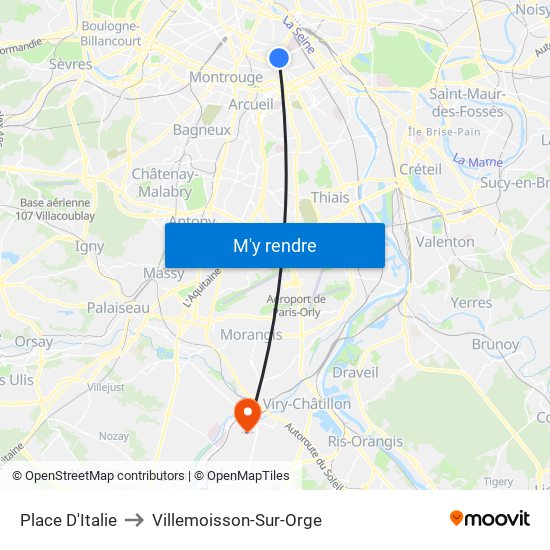 Place D'Italie to Villemoisson-Sur-Orge map