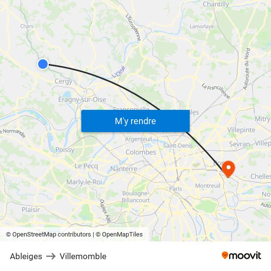 Ableiges to Villemomble map