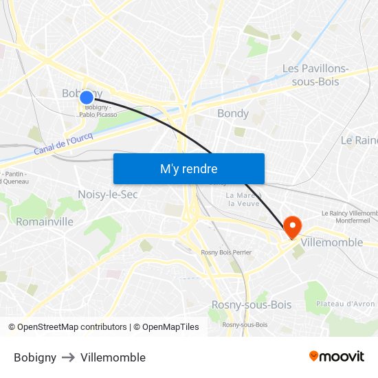 Bobigny to Villemomble map