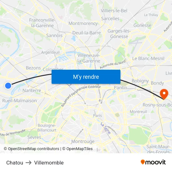 Chatou to Villemomble map