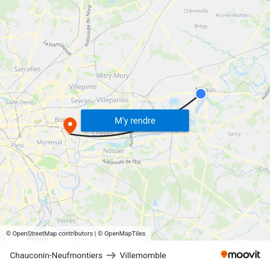 Chauconin-Neufmontiers to Villemomble map