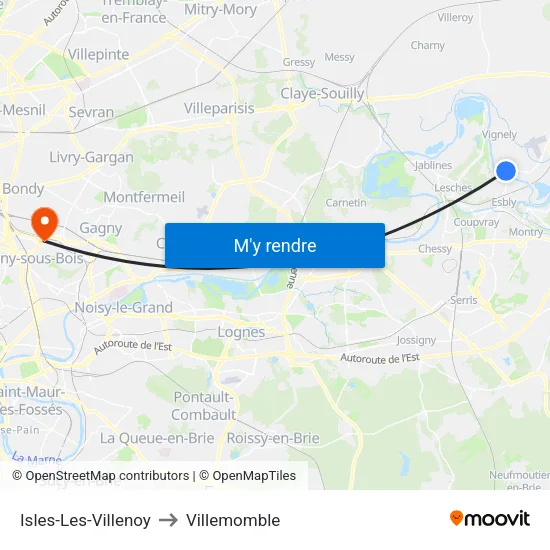 Isles-Les-Villenoy to Villemomble map